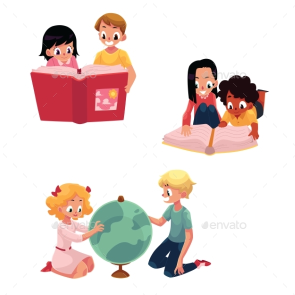 Kids, Children Reading, Studying, Learning - People Characters
