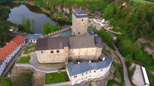 Aerial View of Medieval Castle Kost in Czech Republic alt