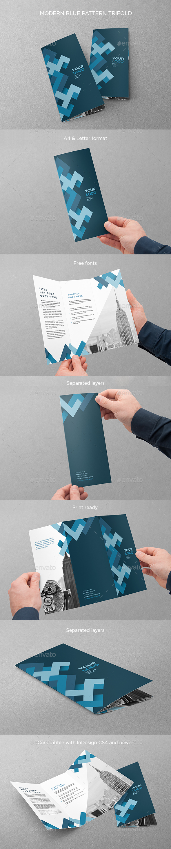 Modern Blue Pattern Trifold - Brochures Print Templates