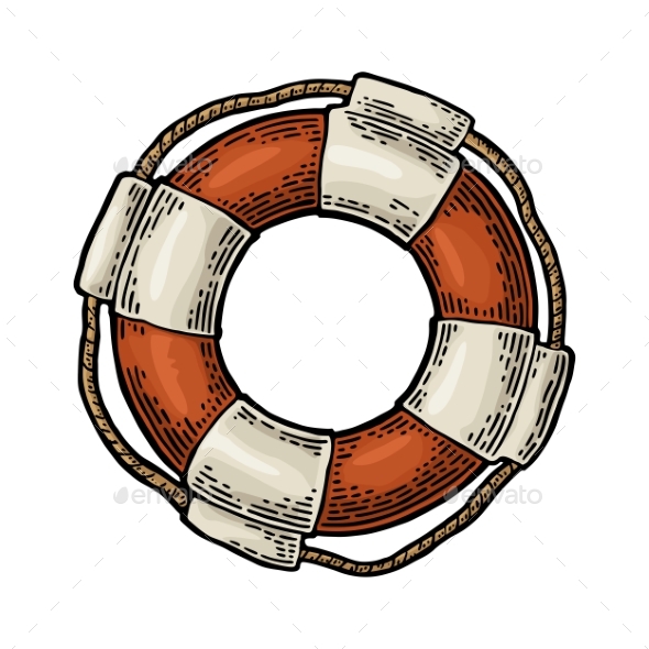 Lifebuoy with Rope Isolated on White Background - Miscellaneous Vectors