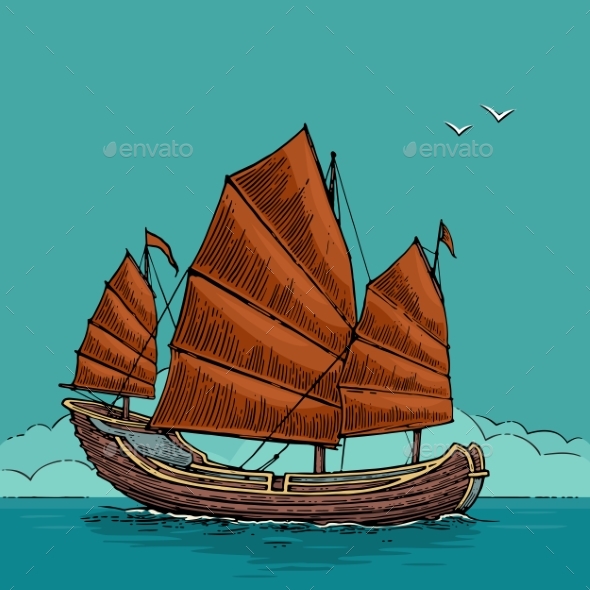Boat Floating on the Sea Waves - Man-made Objects Objects