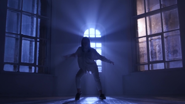 Incredibly Hip-hop Performed By Professional Dancer Girl. Silhouette in Moonlight alt