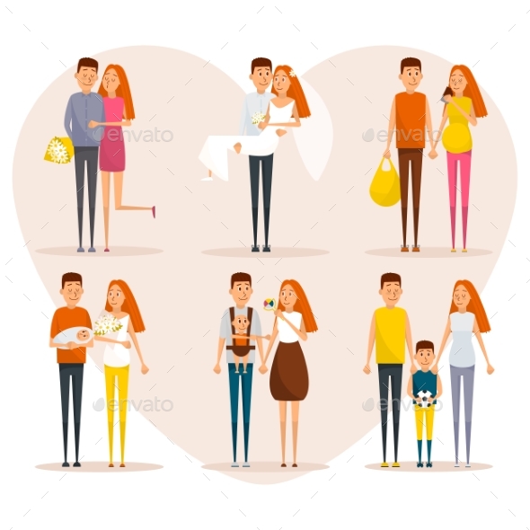 Stages of Family Life Concept Poster. Vector - People Characters