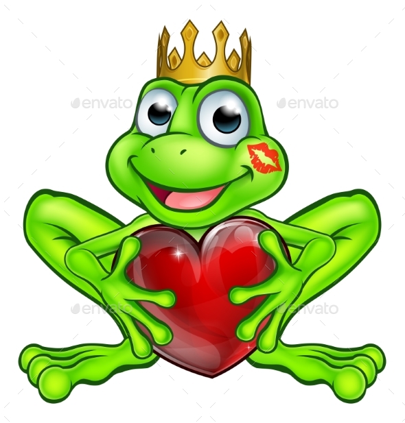 Cartoon Frog Prince with Love Heart - Animals Characters
