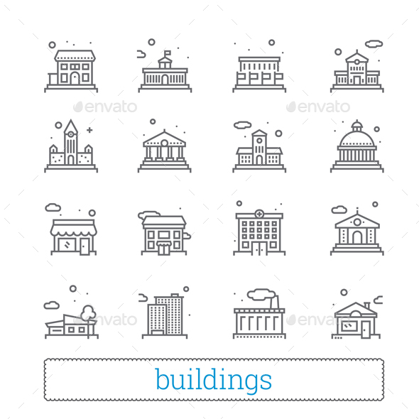 Building Thin Iine Icons - Buildings Objects