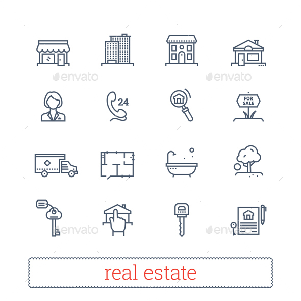 Real Estate Thin Line Icons - Business Icons