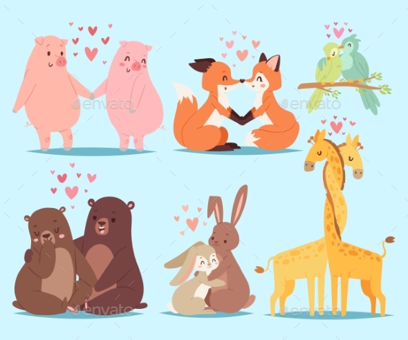 Animals Couple in Love Valentines Day Holiday - Animals Characters