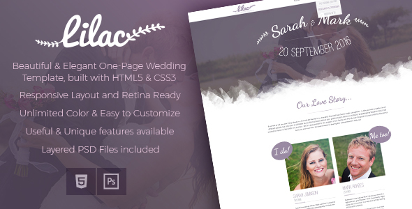 Lilac- Responsive One-page HTML5 Wedding Template - Wedding Site Templates