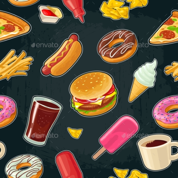 Seamless Pattern Fast Food. Cup Cola, Coffee - Miscellaneous Vectors
