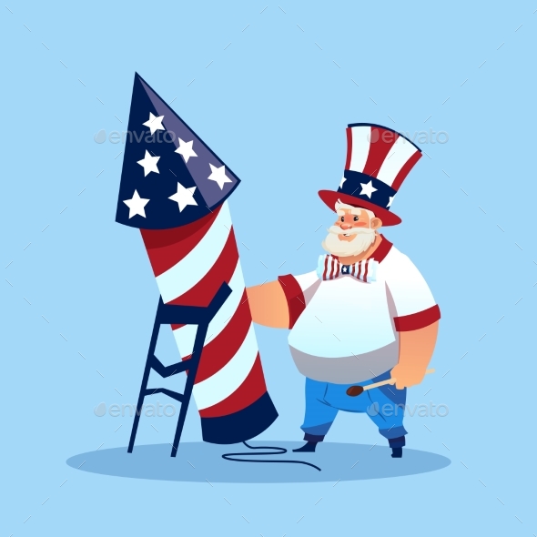 Man Wearing American Flag Colored Hat Holding - Seasons/Holidays Conceptual
