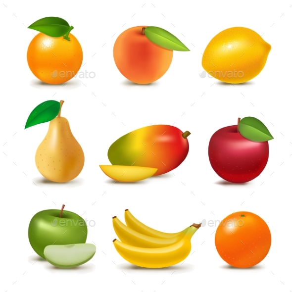 Fresh Realistic 3d Juicy Fruits Slice Organic - Food Objects