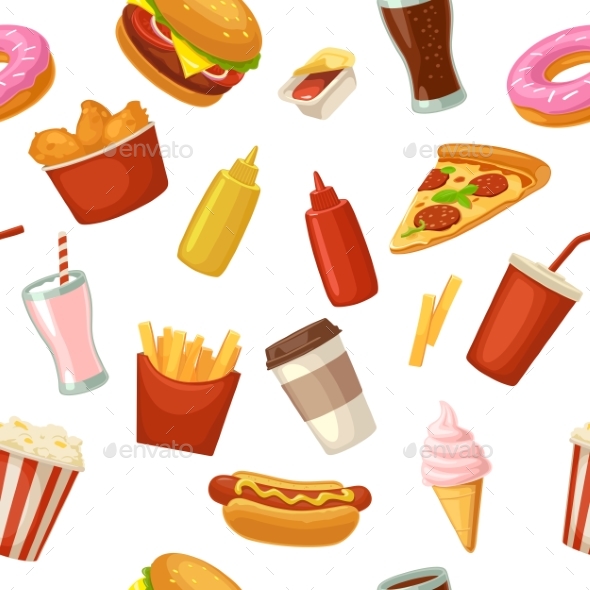 Seamless Pattern of Fast Food - Food Objects