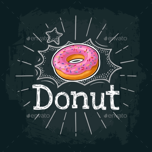Donut with Pink Icing and White Stripes - Food Objects