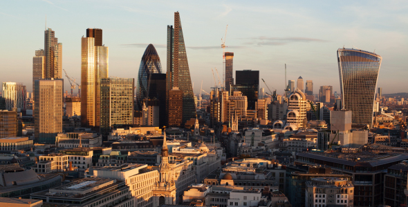 Day to night time-lapse of the business district of London