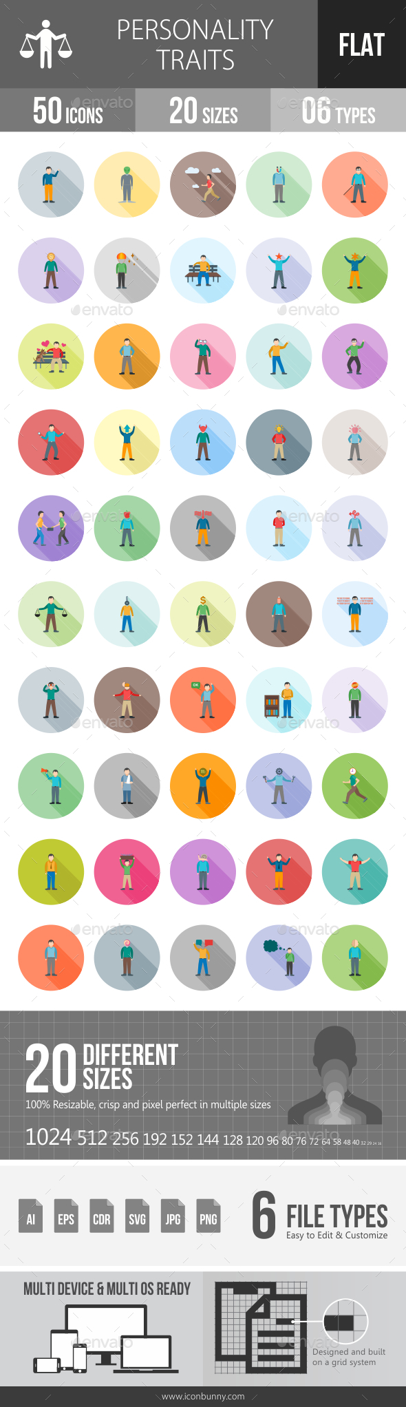 Personality Traits Flat Shadowed Icons - Icons