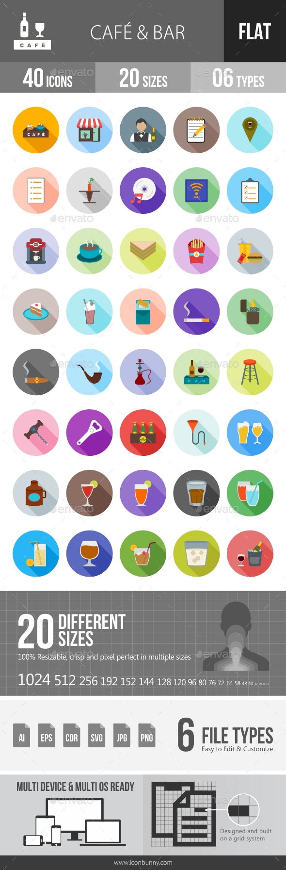 Cafe & Bar Flat Shadowed Icons - Icons