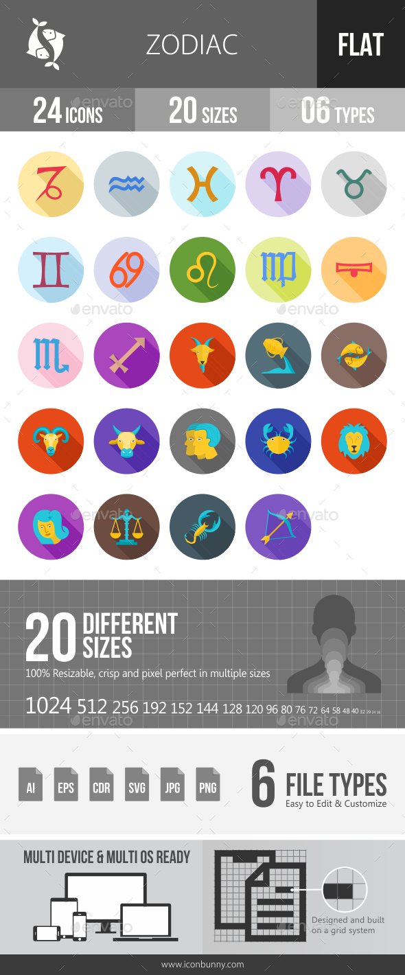 Zodiac Flat Shadowed Icons - Icons