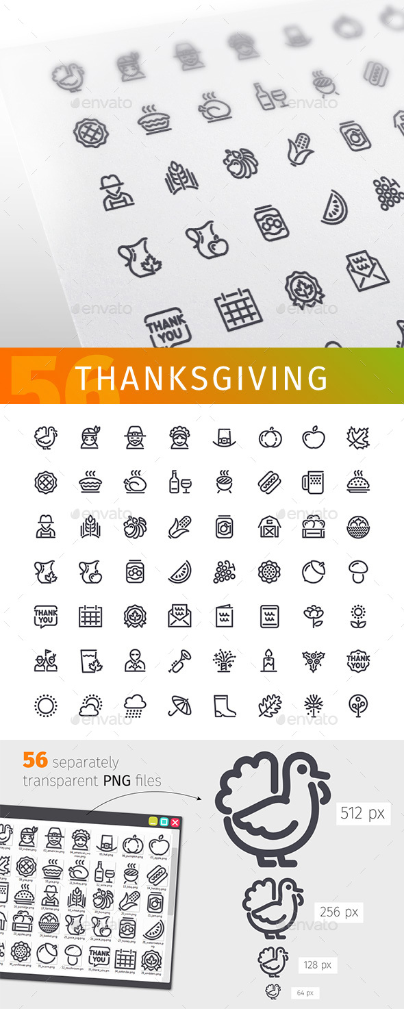 Thanksgiving Line Icons Set - Man-made objects Objects
