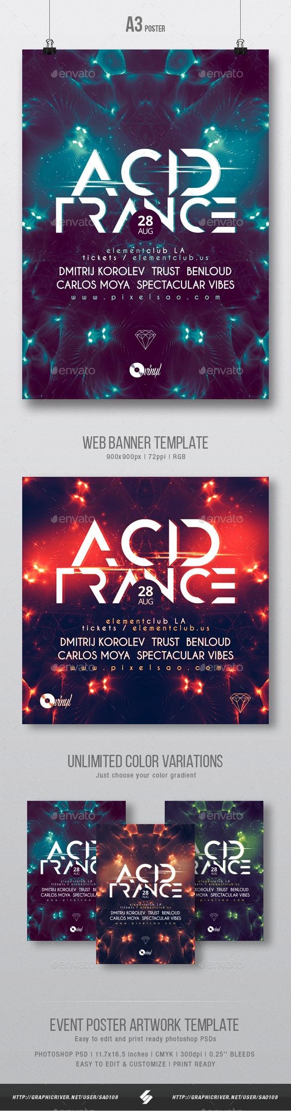 Acid Trance - Club Party Flyer / Poster Template A3 - Clubs & Parties Events