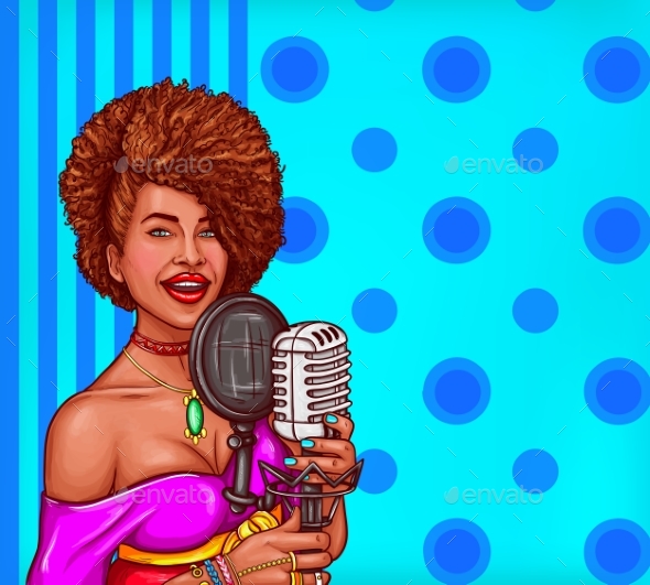 Vector Pop Art Illustration of a Woman Singing - People Characters