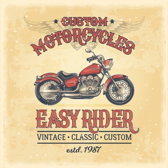 Vector Illustration of a Vintage Poster with Motorcycle - Miscellaneous Vectors