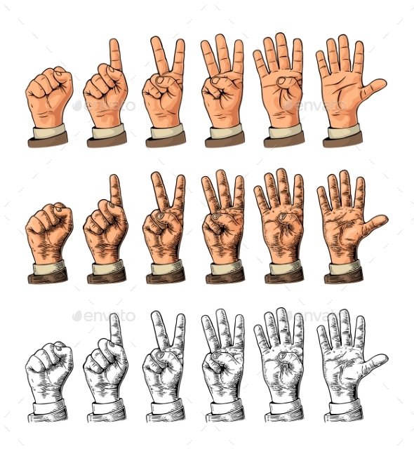 Set of Hands Gestures Counting From Zero to Five - Miscellaneous Vectors