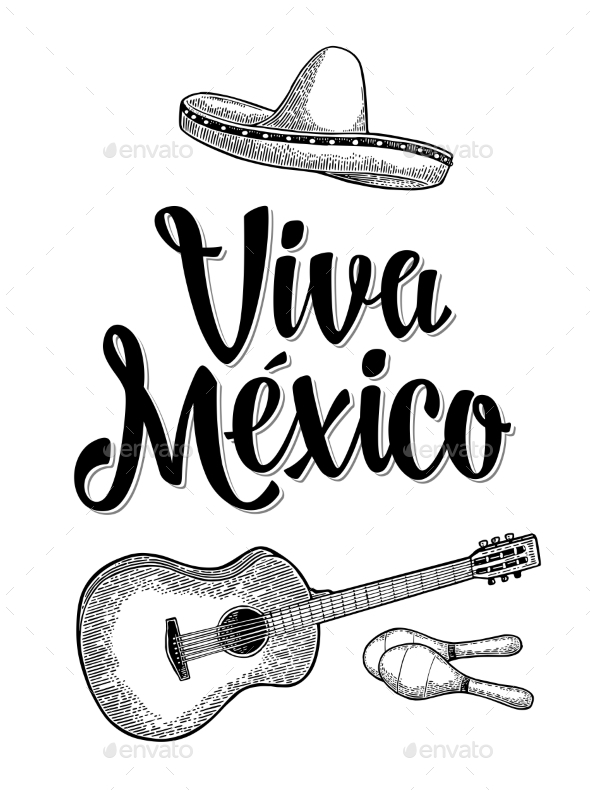 Viva Mexico Lettering and Guitar - Miscellaneous Vectors
