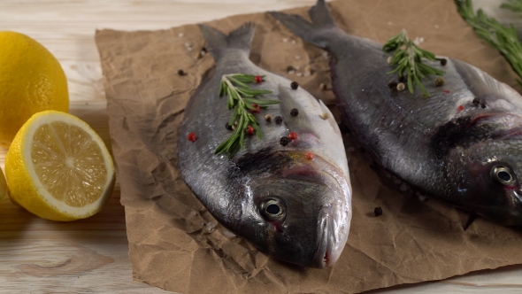 Fresh Raw Dorado and on Table