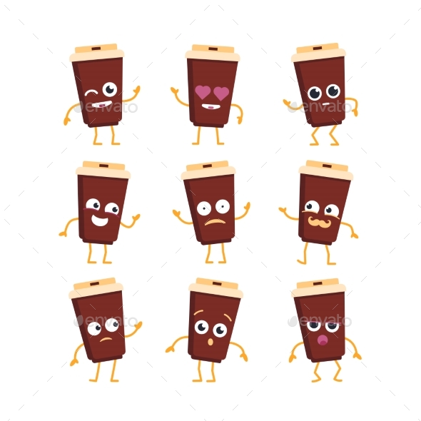 Coffee - Vector Set of Mascot Illustrations. - Food Objects