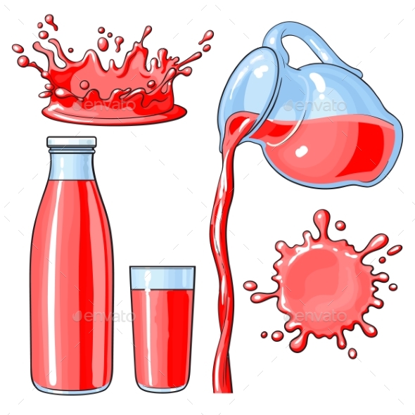Splashing and Pouring Purple Berry Juice in Bottle - Food Objects