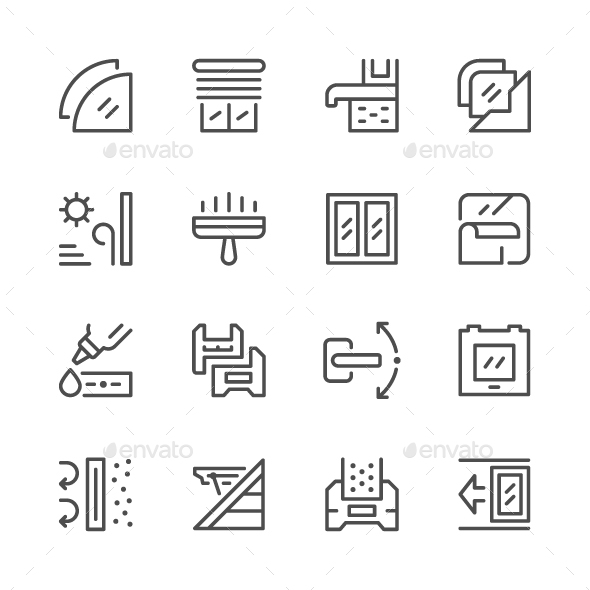 Set Line Icons of Window - Man-made objects Objects