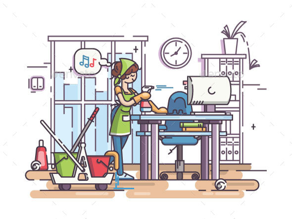 Young Cleaning Woman Cleans - People Characters