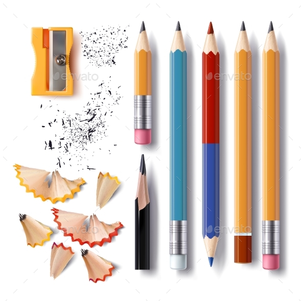 Set of Vector Sharpened Pencils of Various Lengths - Objects Vectors