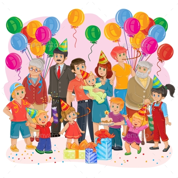 Vector Big Happy Family Together Celebrate - People Characters