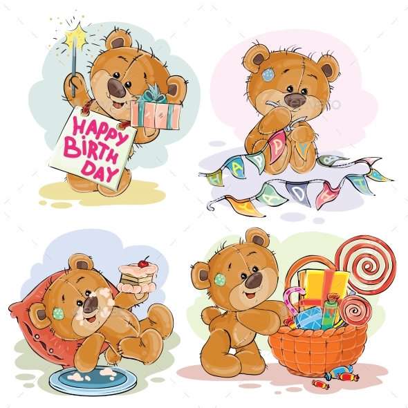 Set of Vector Clip Art Illustrations of Brown - Animals Characters