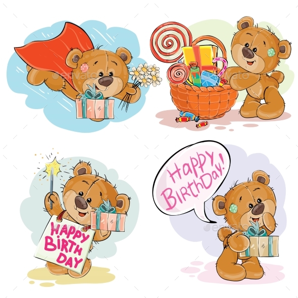 Set of Vector Clip Art Illustrations of Brown - Animals Characters