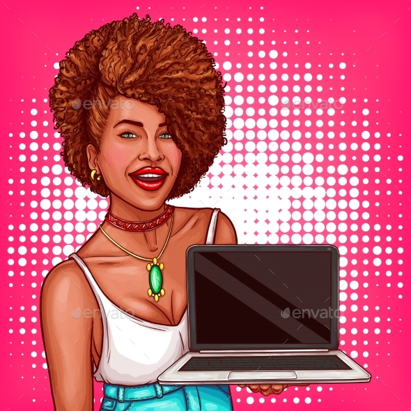 Vector Pop Art Illustration of a Black Woman - People Characters