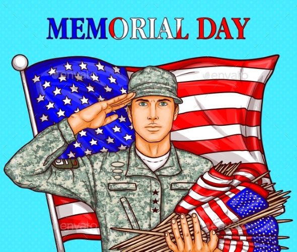 Vector Pop Art Illustration for a Memorial Day - People Characters
