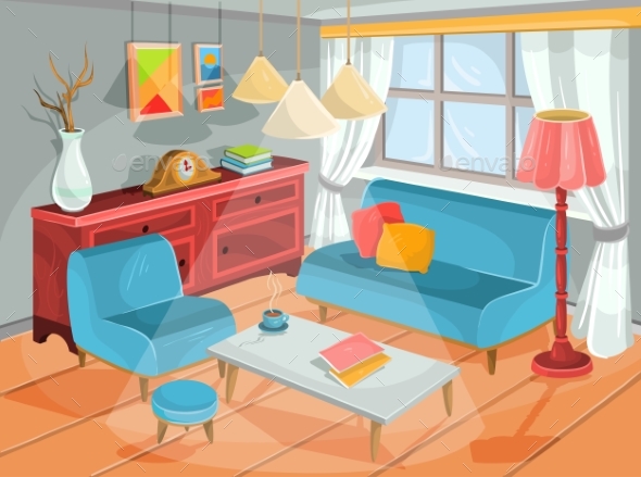 Vector Illustration of a Cozy Cartoon Interior - Miscellaneous Conceptual