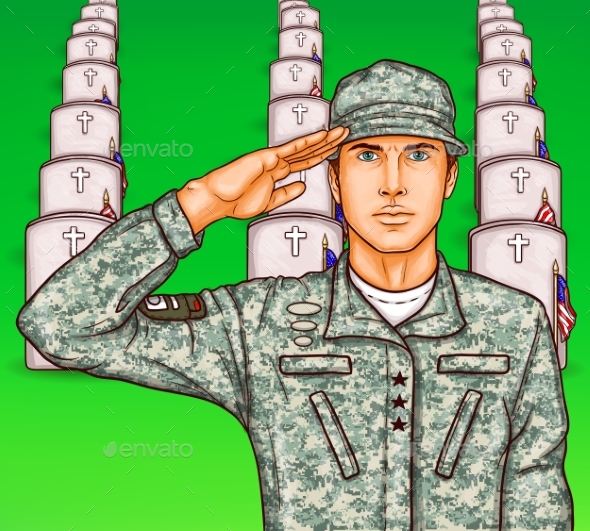 Vector Pop Art Soldier Render Military Salute - People Characters