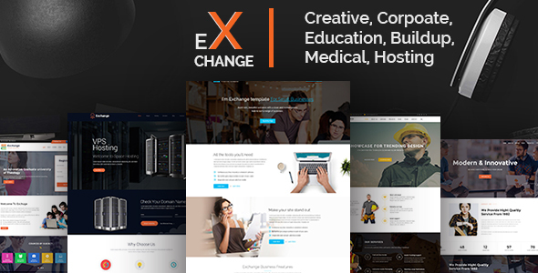 Exchange-Creative, Corpoate, Education, Buildup, Medical, Hosting- Landing Page PSD Template - PSD Templates