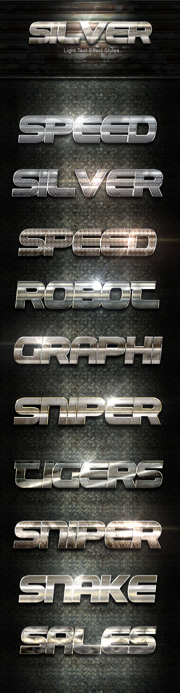 12 Photoshop Chrome Light Styles Effect Vol 34 - Text Effects Styles