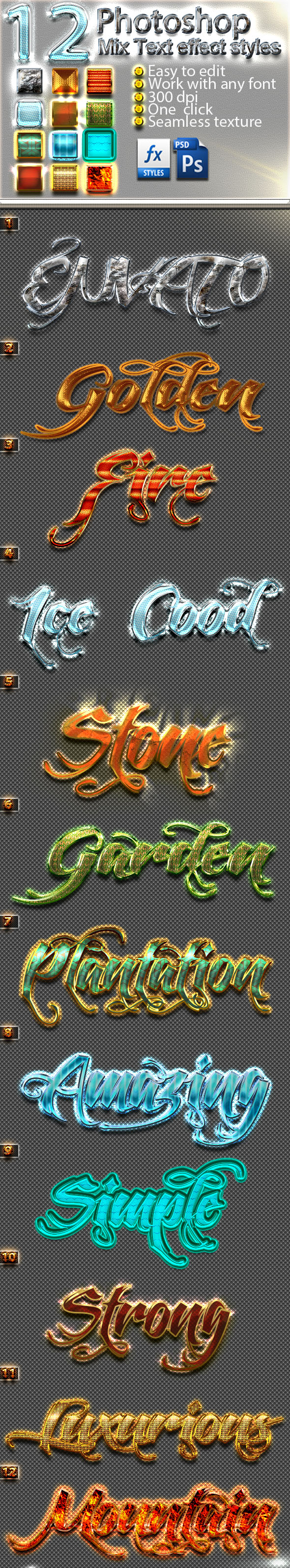 12 Photoshop Mix Text Effect Styles Vol 33 - Text Effects Styles
