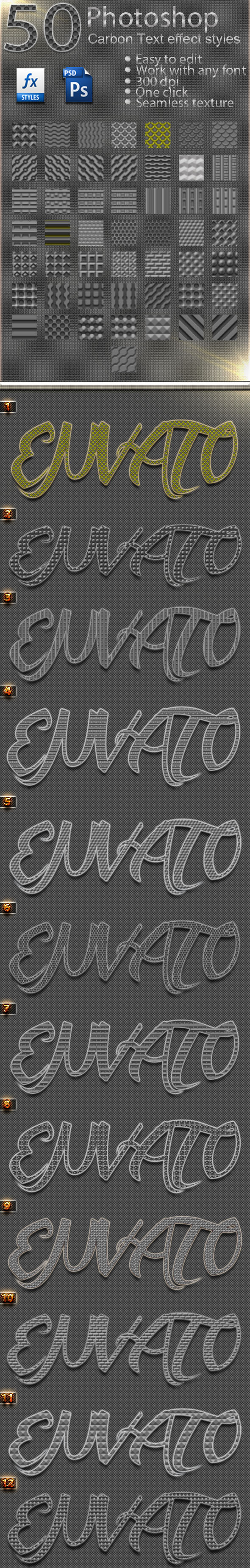 50 Photoshop Carbon Text Effect Styles Vol 32 - Text Effects Styles