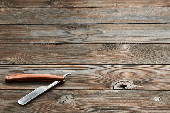 Vintage Barber Straight Razor Tool On Wooden Background Stock Vintage Barber Straight Razor Tool On Wooden Background Stock Photo Images