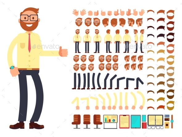 Young Male Businessman Character with Gestures Set - People Characters