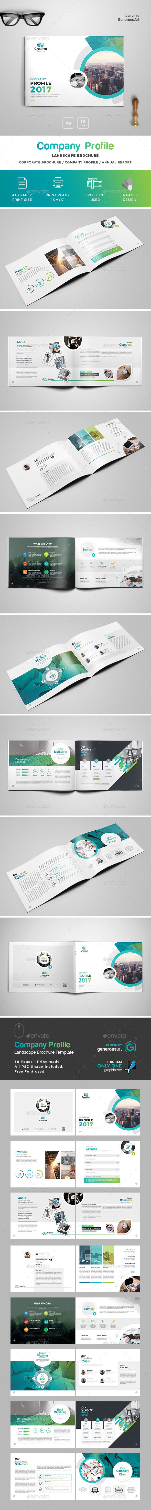 Company Profile Landscape Brochure Template - Brochures Print Templates