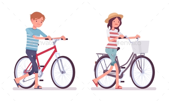 Young Man and Woman, Bad Cyclists - People Characters