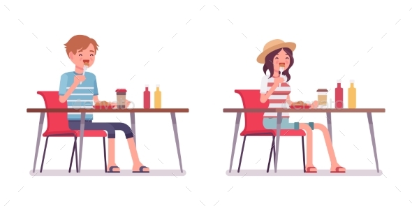 Young Man and Woman Eating - People Characters