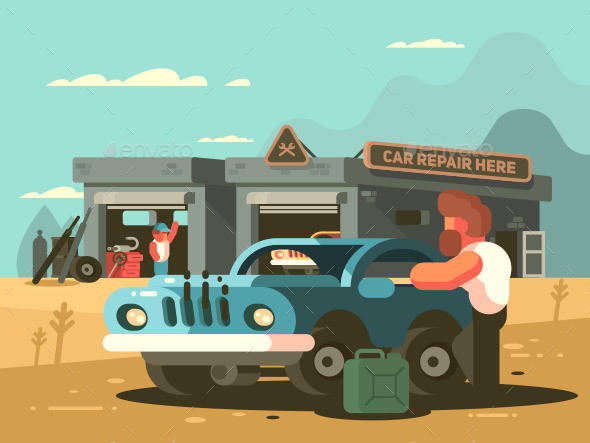 Roadside Repair Car Service - Objects Vectors